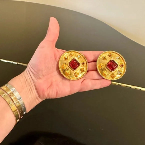 DOMINIQUE AURIENTIS PARIS 80’S VINTAGE RETRO RUNWAY RARE GLAM GRIPOIX EARRINGS - Picture 3 of 17